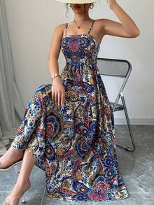 Paisley Print Sundress, Casual Maxi Beach Vacation Outfits For Women - 彩色 - 查看 1
