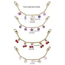 1pc Cherry Chain Bag Jewelry,Y2K Style Alloy Chain,Handbag Decorative Chain Butterfly/Heart/Star Keychain Decoration,Pink Heart And Galaxy Pendant - Multicolor - View 5