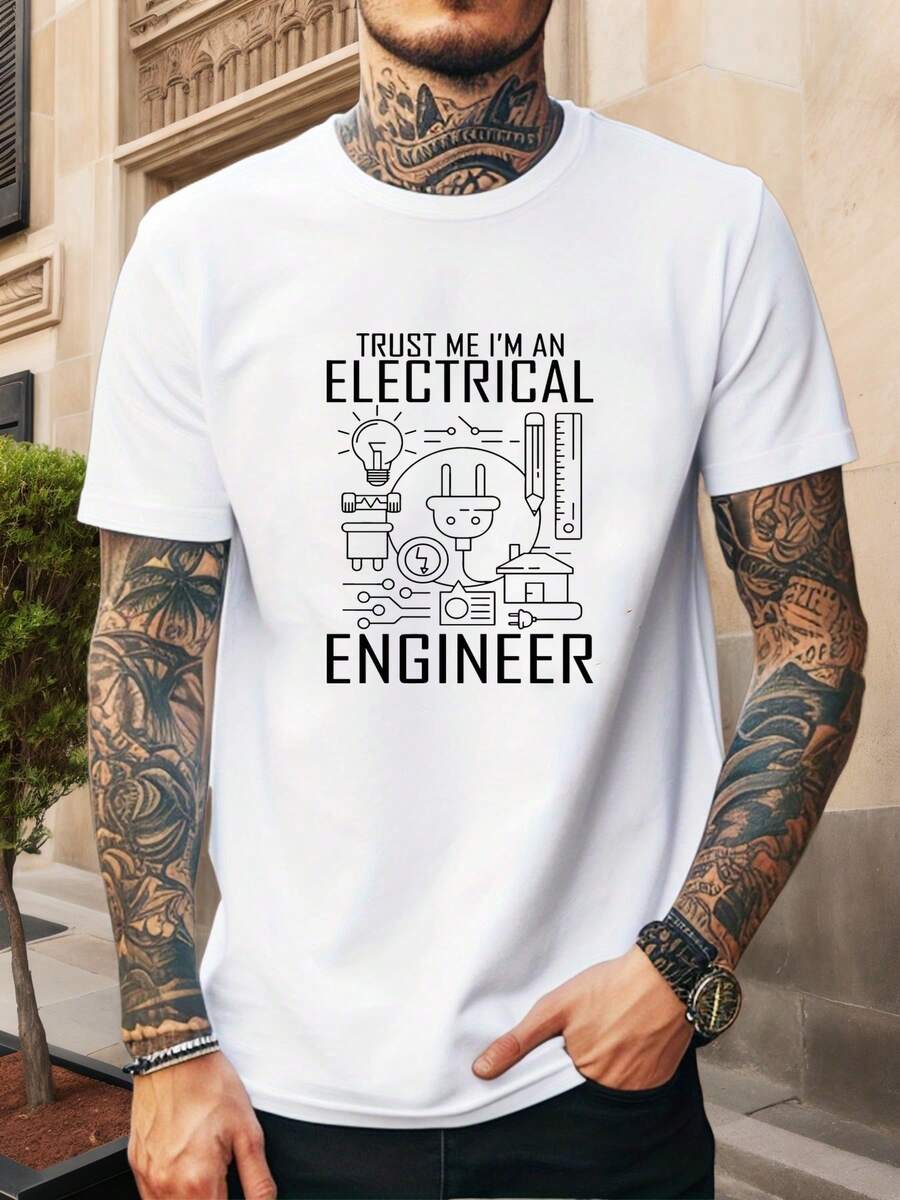 Camiseta de manga corta con cuello redondo para hombre, diseño TRUST ME I'AN ELECTRICAL ENGINEER, estilo casual de verano. - Blanco - Ver 1
