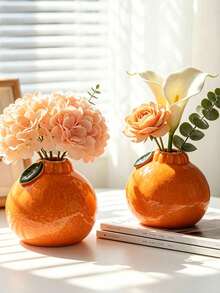 1PC Cute Orange Ceramic Vase, Mini Fruit Shaped Decorative Vase, Creative Desktop Ornament For Home Bedroom Living Room Decor - Orange Flowerpot - View 10