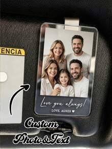 Clip personalizado para parasol de coche con foto de pareja, di "Te amo" mientras conduces, clip de parasol de coche personalizado con foto y texto – Foto y texto personalizados, adecuado como regalo del Día del Padre, regalo de cumpleaños o decoración de coche, un recuerdo preciado para que los hijos se lo den a su padre; también se puede usar como accesorio de boda – Un regalo personalizado único y emotivo. - Multicolor - Ver 2