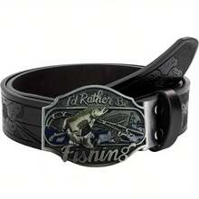 【Western Retro Belt】中性嘻哈釣魚愛好者西式復古腰帶－不對稱圖案雕花長角牛頭平滑扣頭腰帶－搖滾風牛仔褲搭配款 - 彩色 - 查看 14