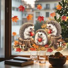 1/6pcs/Set Autumn Window Clings, Cute Squirrel With Pumpkins Fall Tree Decals, Thanksgiving Harvest Festival Static Stickers For Home Kitchen Living Room Kid's Room Decor, Removable No Glue Needed Autumn Maple Leaf Bird Decor For Glass Door - Multicolor - View 10
