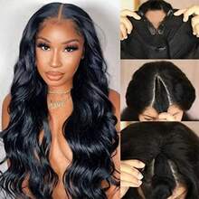 bling hair Perruque ondulée en V, densité 180 %, longueur 45–80 cm, cheveux humains brésiliens, coupe en V avec cordon de serrage, pour femmes, idéale pour les débutantes. - Natural Black - Voir 2