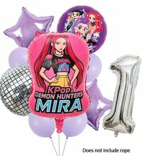 KPop Demon Hunters Ensemble de ballons chiffres argentés pour fille rouge, décoration de fête d'anniversaire pour enfants, musique disco, fille cool, fournitures pour baby shower, cadeau jouet - Ensemble de ballons - Voir 19