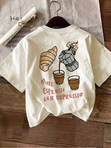 Women's Casual Holiday Shirt, Fashionable Y2K Style Pure Cotton T-Shirt, Loose Short Sleeve Top, Stylish And Urban American Style, Comfortable Round Neck, Breathable For Casual Daily Wear, Sweet And Cool Style, Hand-Painted Design, Coffee , Creative Print Summer Clothes, Suitable For Outdoor Sports, Gift, Plus Size, Can Be Used For Outings And Daily Street Wear. - 白色 - 查看 10