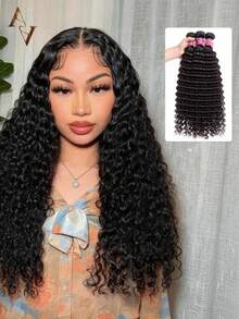ARABELLA 1pc & 3pcs Combination Deep Wave Human Hair 10-32 Inch Natural Black 100% Pure Virgin Human Hair Soft Tangle-Free Easy Blend Unprocessed Brazilian Hair Beginner Friendly - SNatural - View 2