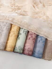 1pc Women's Luxury Embroidered Organza Headscarf With Sequins, Lightweight And Breathable Organza Headscarf Shimmers In The Sun, Essential For Summer Travel - Multicolor Vine Embroidery - View 2