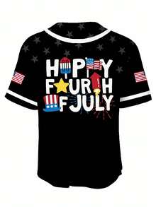 Women's Baseball Uniform Independence Day Eagle And American Flag Print Happy Fourth Of July Celebration Team Jersey For Patriotic Events And National Holidays - Black - View 3