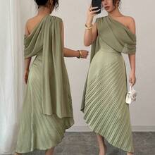 dagjydgfyja  Vestido plisado sin mangas con cuello de bufanda elegante y fluido, brillante, para primavera/verano - Burdeos - Ver 4