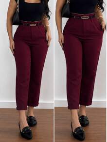 Tailored Trousers With A Carrot-Style Belt, ZA Type. - 酒紅色 - 查看 1