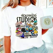 Disney Cotton T-Shirt Disney 1PC Licensed "Hand-Drawn Sketch Style Zootopia Full Characters With Signatures" Cartoon Printed Oversized T-Shirt, S - 白色 - 查看 1