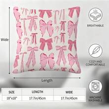 1 PC Throw Pillowcase, Seamless Pink Ribbon Pattern, Reversible Print, 45 Cm * 45 Cm, Home Decor, Hand-Painted Bow On Cream Background (Pillowcase Without Insert) - Multicolor - View 7