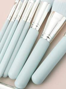 ronshadow 12 Stücke vollständiges Set weicher Make-up-Pinsel mit hellblauer Schleife Aufbewahrungstasche, enthält Punktierpinsel, Lidschattenpinsel, Concealer-Pinsel, Puderpinsel, Rouge-Pinsel, Make-up-Werkzeuge für Anfänger - Babyblau - Übersicht 5