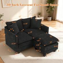 Loveseat Sofa Cloud Sofa Couch 50'', Modern Loveseats 2 Seat Couch 27" Deep Seat With 2 Pillows For Small Spaces Apartment Studio Office Bedroom Living Room 8834-BLACK-1 - 黑色 - 查看 10
