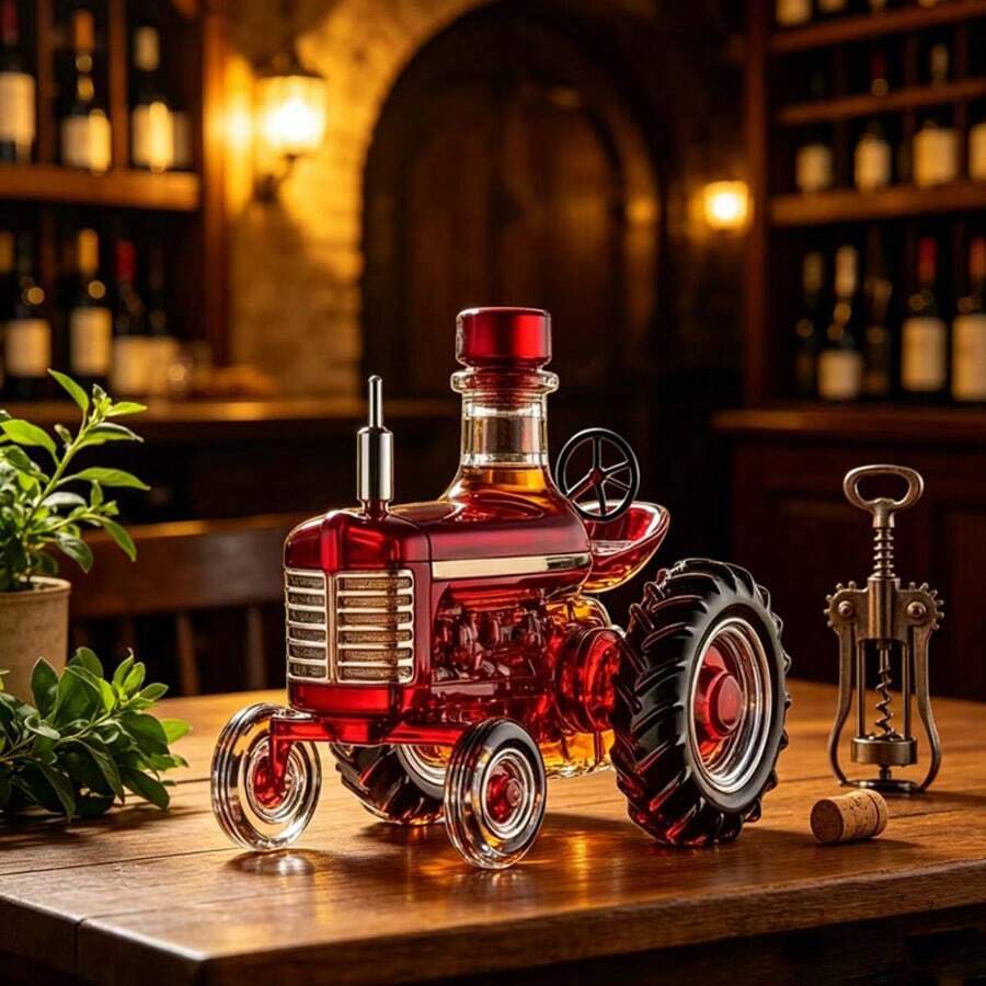 1pc Creative Tractor Wine Bottle - 300ml Red Whiskey Bottle, Brandy, Absinthe Decanter, With Stable Base, Easy To Carry For Travel, Suitable For Bar And Home Gatherings - Unique Men's Gift, Travel Drink Container, Elegant Artistic Collection Barware - As Pic - View 1