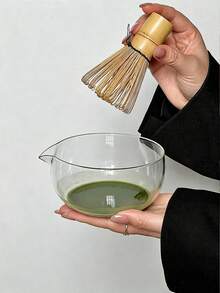 1pc Ins Minimalist Transparent Glass Tea Bowl Matcha Bowl, Matcha Whisking Tool, Matcha Brush Stirrer, Tea Whisk Set, Tea Sea Tea Divider - Transparent - View 3
