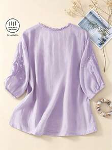 Women's Spring/Summer Embroidered Loose Retro Boho Mid-Sleeve Blouse Eid - Purple - View 4