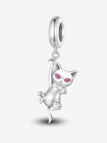 1颗时尚纯银可爱宠物猫系列吊坠珠，适合女士手链/手镯DIY饰品制作和日常装饰，女孩配饰 - 串珠1 - 查看 14