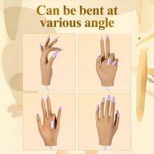 Mano de práctica para uñas acrílicas - Mano de silicona para práctica de uñas mejorada, las puntas de uñas nunca se caen, mano de maniquí para uñas postizas para práctica de uñas, mano de maniquí flexible para práctica con 50 piezas de puntas de uñas. - Café integral - Ver 6