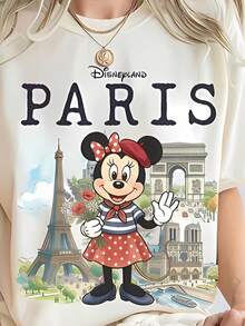 Disney Minnie Mouse Disneyland Paris Crew Neck Sweatshirt: This Women's Crew Neck Sweatshirt Features Beloved Disney Character Minnie Mouse In A Charming Parisian Theme, Designed As A Sweet Graphic Pullover For Disney And Travel Fans. Crafted From Soft, Thickened Fabric, It Delivers A Cloud-Like, Skin-Friendly Feel That Keeps You Warm And Cozy All Day Long. The Front Showcases A Whimsical Print: Minnie In A Red Beret, Striped Top And Polka Dot Skirt, Holding Flowers, Set Against Iconic Paris Landmarks Including The Eiffel Tower And Arc De Triomphe, With Bold "Disneyland Paris" Lettering At The Top. The Gentle, Colorful Art Style Blends Minnie's Cheerful Charm With Parisian Magic Perfectly. Designed With A Relaxed Fit, This Sweatshirt Offers A Comfortable, Flattering Silhouette For All Body Types. It Works Great For Casual Outings, Theme Park Visits, Travel Days, Friend Gatherings Or Cozy Days In, And Makes A Thoughtful Gift For Disney-Loving Fans. - White - View 1