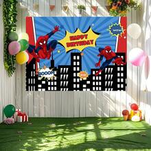 1pcs M Arvel S Pider-Man Happy Birthday Backdrop City Night Superhero Party Background Anime Theme Photography Prop Boy Bedroom Bedside Wall Tapestry Yard Outdoor Gathering Wall Hanging Decor Geek Fan Room Decoration Supplies - C - Xem 4