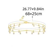 1pc Gold Double Layer Rhinestone Pendant Waist Chain, Women's Bohemian Beach Body Jewelry, Summer Bikini Belly Chain - Gold - View 4