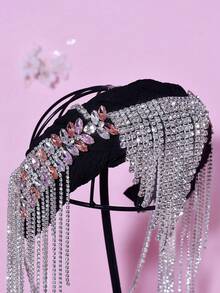 1 pieza Diadema ancha de lujo con decoración de rhinestones, adecuada para fiestas, fotografía, vacaciones, bailes - Plateado - Ver 7