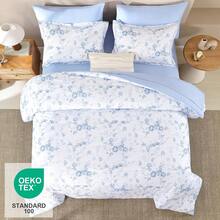 Luxudecor Floral King Comforter Set 7 Pieces Bed In A Bag, Blue Rose Romantic Flower Bed Set, Soft Reversible Comforter With Sheet Set 104"X90" Home Decor Room Decor Bedroom Decor Bed Comforter Set Mothers Day Gift Wedding Decorations. - 藍色-1272 - 查看 9