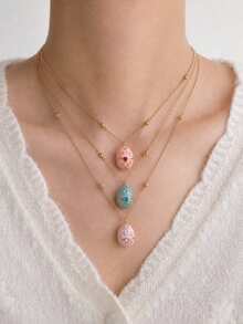 1pc New Exquisite Easter Egg Necklace, Delicate High-End Design, Openable. Inlaid With Cubic Zirconia. Oil Drip Craft. 14K Gold Plated Copper Necklace. Openable Design. Suitable For Wives And Mothers To Wear. Easily Match Girls' Daily Clothing Accessories, Beach Vacation Parties, Music Festivals, Travel And Sightseeing Occasions. Charming Women's Jewelry. Women's Necklace. Small Accessories. - Multicolor - View 4