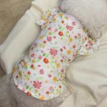 1pc Pet Clothes, Light Yellow Floral Print Ruffle Sleeve T-Shirt, Ins Style, Cute Princess Tee For Dogs & Cats, Suitable For Dachshund, Border Collie, Bichon Frise And Poodle - Yellow - View 11