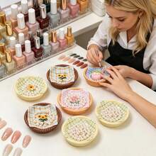 2/4pcs Mini Floral Pattern Nail Art Rhinestone & Pearl Storage Box, Desktop False Nail Tip Storage Tray, Nail Drill Bit Storage Box, Graffiti Painting Watercolor Palette - Multicolor - View 2
