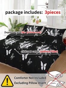 3 pièces Ensemble de literie, respirant, tissu super doux anti-boulochage et agréable à la peau, anti-boulochage doux, textile d'ameublement, décoration de chambre, comprend 1 housse de couette et 2 taies d'oreiller (sans couette), décoration de chambre à coucher à la mode, convient pour lit twin/full/queen/king, lavable en machine, plusieurs couleurs disponibles, cadeau romantique pour la Saint-Valentin, housse de couette imprimée papillon noir et blanc - Multicolore - Voir 10