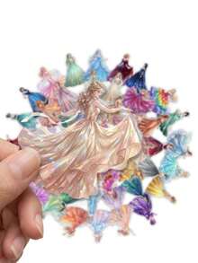 50/100入公主裙貼紙 PET防水貼紙 童話風精美魔法公主防水乙烯貼紙 亮片舞會禮服貼紙 適用於筆電、水壺、剪貼簿、手帳、派對小禮物 - A - 查看 3