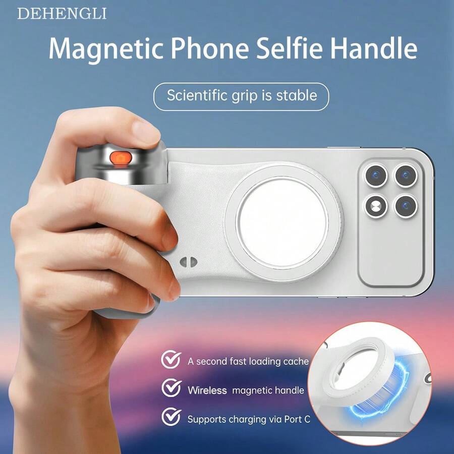 Magnetic Phone Camera Grip With Wireless Remote Control, Strong Magnetic Phone Handle Suitable For Smartphones, Portable Selfie Assistant, Compatible With Magnetic Fill Light, Ergonomic Camera Shutter Grip For Vlog/Travel/Photography - White - View 1