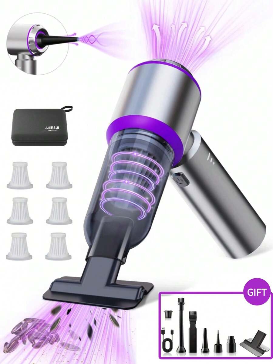 18000Pa Strong Suction Wireless Handheld Car Vacuum Cleaner, Multi-Function Blow And Suction Dual Use, Suitable For Home And Car, 2000mAh/11.1V - Mauve Purple - View 1