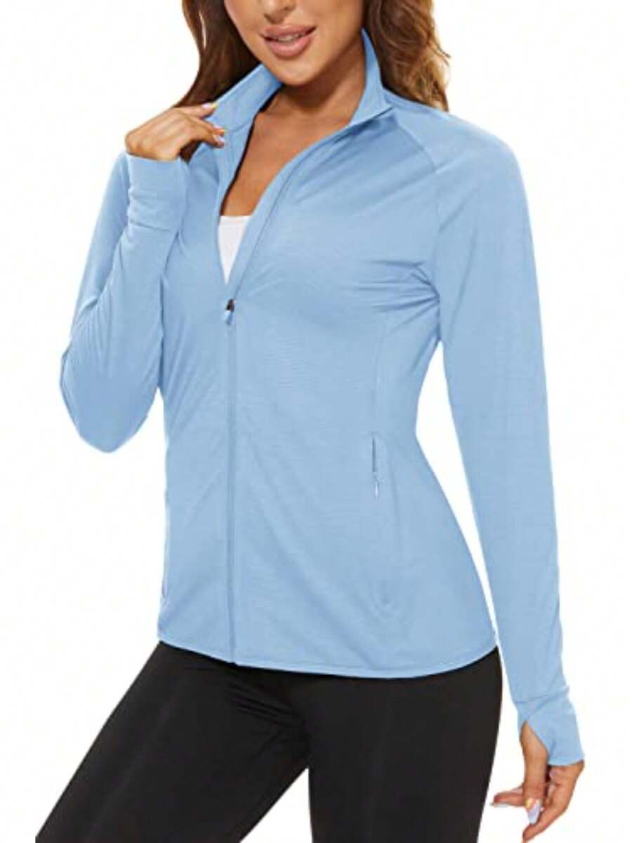 TACVASEN - Camisas de senderismo con protección solar UPF 50+ con cierre completa protección solar de secado rápido con bolsillos rendimiento al aire última intervensión para correr - Azul - Ver 1