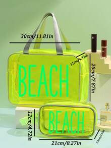 多色防水海灘包，大容量便攜式化妝包，「Beach」&「Love」雙面印花，PVC化妝包&收納盒，泳池包，透明盥洗包，可存放防曬霜、零食、比基尼和海灘必需品。方便的旅行收納包，適用於游泳、海灘、潛水和夏季假期，伴娘單身派對禮物，返校季，最佳夏季假期，2026夏季假期 - 彩色 - 查看 11