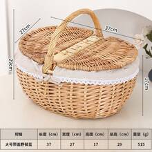 1‑Piece Standard Size Handmade Natural Wicker Picnic Basket, Rustic Country Style Woven Gift Basket With Lid & Portable Handles, Breathable Hand‑Woven Rectangular Storage Hamper For Outdoor Picnic, Party, Barbecue & Holiday Gifting - A - View 5