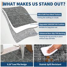 Neutral, Modern Rug For Living Room – Machine Washable, Soft Short Pile Rug – Non-Slip, Thin Rug For Bedroom, Dining Room, Kitchen - Dark Grey - View 9