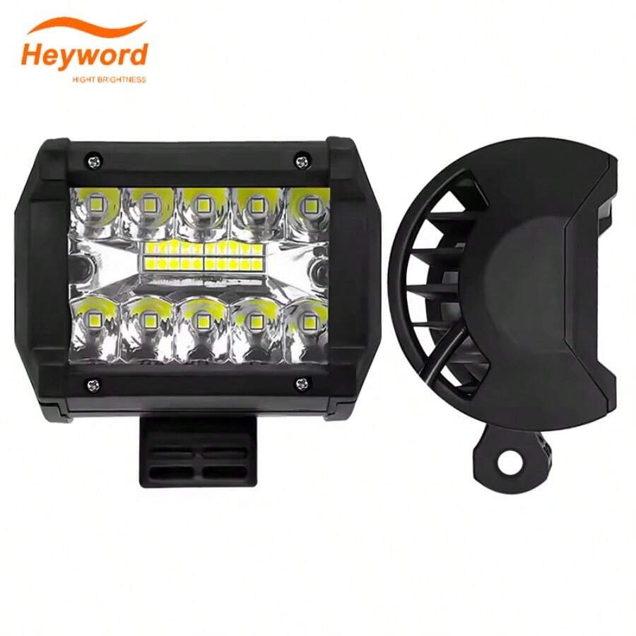 Heyword 1pc Car LED Work Light Bar, Spot + Flood Combination Light Pod, Off-Road Fog Light, Dustproof, Suitable For SUV, ATV, UTV, Car Accessories - 3570chip Yellow - View 1