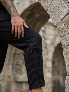 Medieval Pirate Costume For Men, Renaissance Viking Style Pants With Pockets, Casual Trousers - Black - View 5