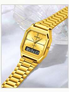 Foxbox LIGE New Luxury Fashion Women's Watch Stainless Steel Strap Quartz Movement Water-Resistant With Luminous Hands Digital Display Women's Watch - Gold - View 5