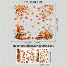 1/6pcs/Set Autumn Window Clings, Cute Squirrel With Pumpkins Fall Tree Decals, Thanksgiving Harvest Festival Static Stickers For Home Kitchen Living Room Kid's Room Decor, Removable No Glue Needed Autumn Maple Leaf Bird Decor For Glass Door - Multicolor - View 4