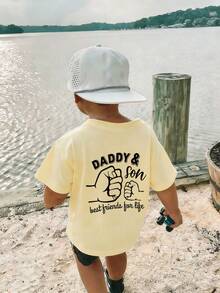 Kaos Pullover Lengan Pendek Leher Bulat Motif Kasual Lucu untuk Anak Laki-Laki, Atasan Musim Panas - Aprikot - View 3