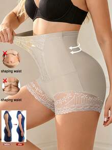 High-Waisted Beige Lace Panties. Butt-Lifting Compression, Seamless, Lightweight. - Apricot - View 8