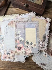 1 Pack 10 Sheets Vintage Botanical Floral Letter Paper With Hollow Border Decorative Background Material Paper - BQ984 - View 3