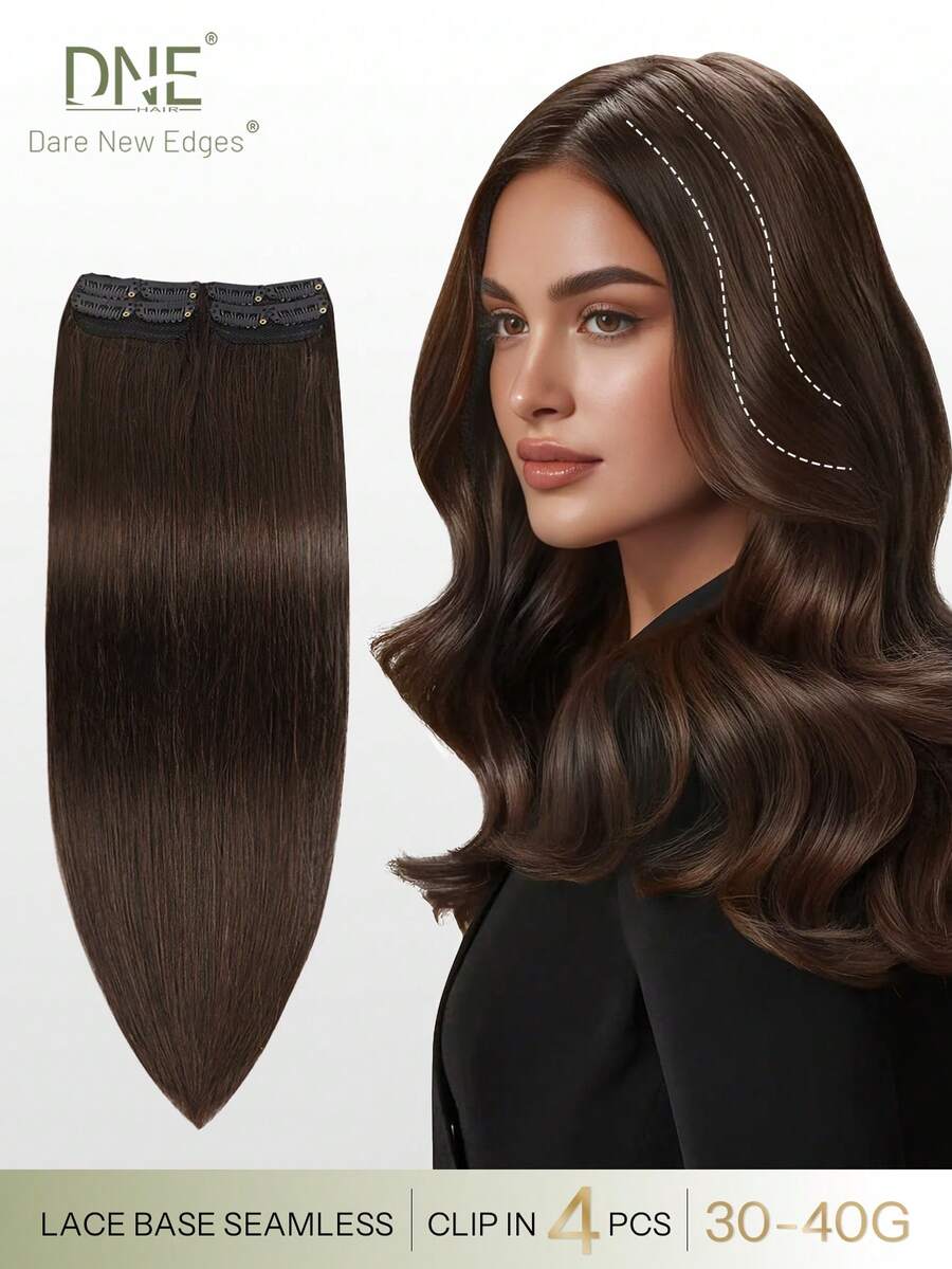 DNE HAIR 4件裝直髮夾式真人髮片,8個夾片雙層隱形設計,2#深棕色真髮,12-18英吋,耐用防脫髮,柔軟厚實質感,適合全頭佩戴,日常穿搭、節日Cosplay與季節搭配 - S2 - 查看 1
