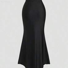 Yunuo Menswear  Falda de sirena con dobladillo elegante estilo italiano, diseño asimétrico fruncido con acento de hebilla de metal, nueva llegada de moda para otoño, mujer - Burdeos - Ver 3