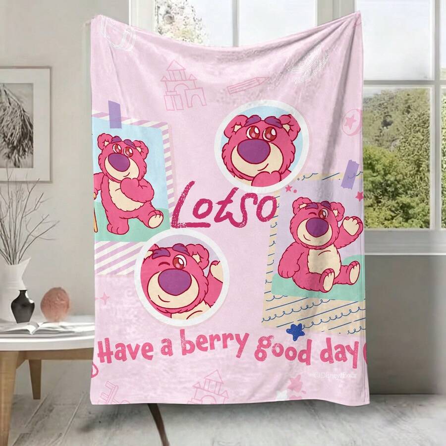 迪士尼皮克斯玩具總動員樂樂「Have A Berry Good Day」法蘭絨毛毯,柔軟舒適的絨毛毛毯,粉紅色背景,適用於沙發、床、客廳、臥室、辦公室、旅行,四季皆宜 - 顏色 1 - 查看 1
